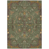 3' X 5' Olive Green And Green Damask Washable Indoor Outdoor Area Rug