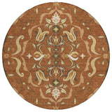 8' Orange And Brown Round Damask Washable Indoor Outdoor Area Rug