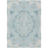 3' X 5' Sky Blue And Blue Damask Washable Indoor Outdoor Area Rug