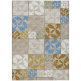 3' X 5' Beige And Brown Geometric Washable Indoor Outdoor Area Rug