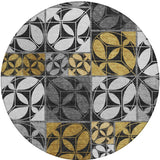 8' Black And Graphite Round Geometric Washable Indoor Outdoor Area Rug