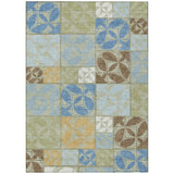 3' X 5' Green And Silver Geometric Washable Indoor Outdoor Area Rug