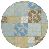 8' Green And Silver Round Geometric Washable Indoor Outdoor Area Rug