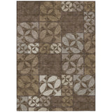 5' X 8' Chocolate And Brown Geometric Washable Indoor Outdoor Area Rug