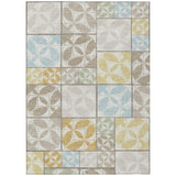 8' X 10' Ivory And Linen Geometric Washable Indoor Outdoor Area Rug