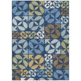 5' X 8' Navy Blue And Blue Geometric Washable Indoor Outdoor Area Rug
