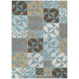 3' X 5' Teal Blue And Silver Geometric Washable Indoor Outdoor Area Rug