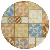 8' Wheat And Gold Round Geometric Washable Indoor Outdoor Area Rug