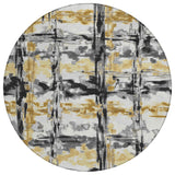 8' Gray And Granite Gray Round Abstract Washable Indoor Outdoor Area Rug