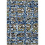 3' X 5' Navy Blue And Blue Abstract Washable Indoor Outdoor Area Rug