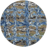 8' Navy Blue And Blue Round Abstract Washable Indoor Outdoor Area Rug