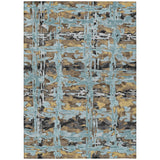 5' X 8' Teal Blue And Granite Gray Abstract Washable Indoor Outdoor Area Rug