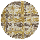 8' Gold And Coffee Round Abstract Washable Indoor Outdoor Area Rug