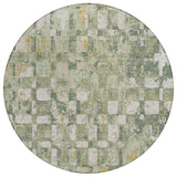 8' Green And Beige Round Abstract Washable Indoor Outdoor Area Rug