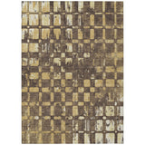 3' X 5' Brown And Gold Abstract Washable Indoor Outdoor Area Rug