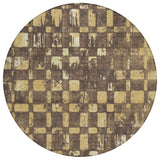8' Brown And Gold Round Abstract Washable Indoor Outdoor Area Rug