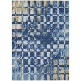 3' X 5' Navy Blue And Blue Abstract Washable Indoor Outdoor Area Rug