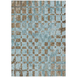5' X 8' Teal Blue And Aqua Abstract Washable Indoor Outdoor Area Rug