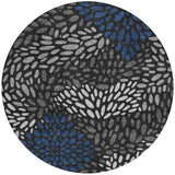 8' Black And Graphite Round Abstract Washable Indoor Outdoor Area Rug