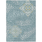 3' X 5' Teal Blue And Silver Abstract Washable Indoor Outdoor Area Rug
