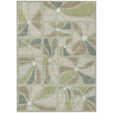 3' X 5' Green And Ivory Floral Washable Indoor Outdoor Area Rug