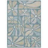 3' X 5' Teal Blue And Beige Floral Washable Indoor Outdoor Area Rug