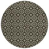 8' Black And Coffee Round Geometric Washable Indoor Outdoor Area Rug