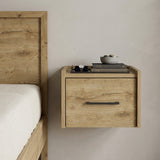 14" Oak Wood One Drawer Floating Nightstand