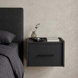 14" Black Wood One Drawer Floating Nightstand