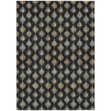 3' X 5' Black And Graphite Floral Washable Indoor Outdoor Area Rug