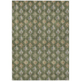3' X 5' Olive Green And Green Floral Washable Indoor Outdoor Area Rug