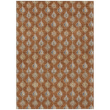 5' X 8' Orange And Taupe Floral Washable Indoor Outdoor Area Rug