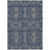 3' X 5' Navy Blue And Blue Geometric Washable Indoor Outdoor Area Rug
