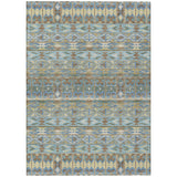 3' X 5' Teal Blue And Khaki Geometric Washable Indoor Outdoor Area Rug