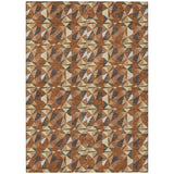 3' X 5' Orange And Brown Geometric Washable Indoor Outdoor Area Rug