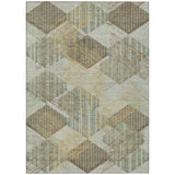 3' X 5' Green And Beige Geometric Washable Indoor Outdoor Area Rug