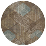 8' Chocolate And Brown Round Geometric Washable Indoor Outdoor Area Rug