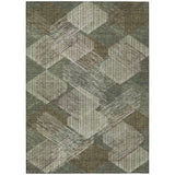 3' X 5' Olive Green And Green Geometric Washable Indoor Outdoor Area Rug