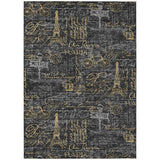 5' X 8' Black And Graphite Southwestern Washable Indoor Outdoor Area Rug