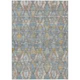 5' X 8' Denim Blue And Blue Floral Medallion Washable Indoor Outdoor Area Rug