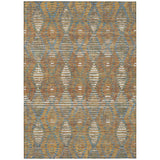 3' X 5' Orange And Brown Floral Medallion Washable Indoor Outdoor Area Rug