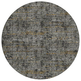 8' Black And Graphite Round Abstract Washable Indoor Outdoor Area Rug
