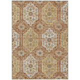 5' X 8' Copper And Orange Damask Washable Indoor Outdoor Area Rug
