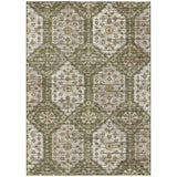 3' X 5' Olive Green And Green Damask Washable Indoor Outdoor Area Rug