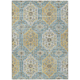 3' X 5' Teal Blue And Pewter Damask Washable Indoor Outdoor Area Rug