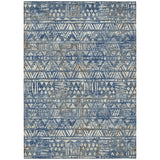 5' X 8' Navy Blue And Blue Geometric Washable Indoor Outdoor Area Rug