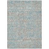 3' X 5' Teal Blue And Pewter Geometric Washable Indoor Outdoor Area Rug