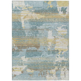 3' X 5' Teal Blue And Pewter Abstract Washable Indoor Outdoor Area Rug