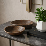 Set of Two Brown Solid Wood Round Centerpiece Bowl