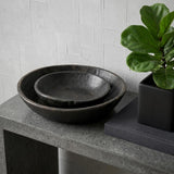 Set of Two Black Solid Wood Round Centerpiece Bowl
